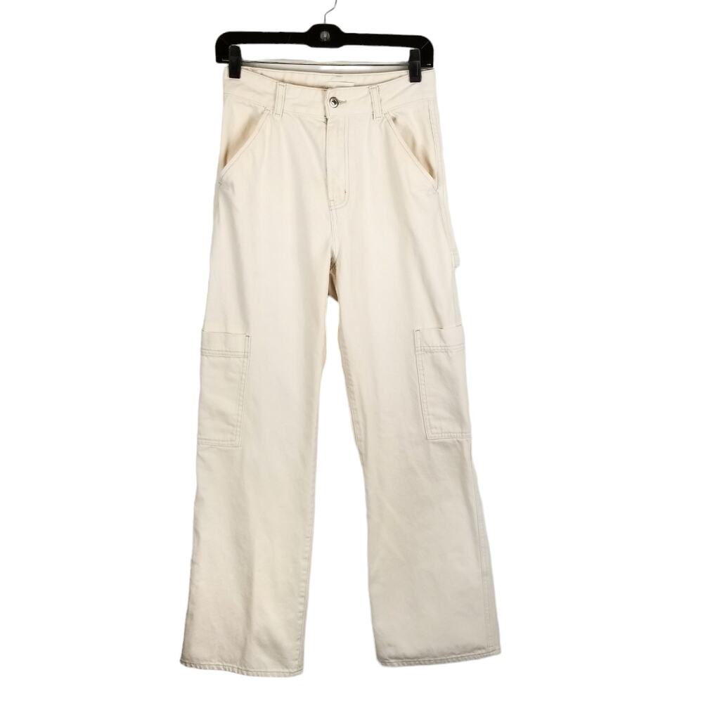 H&M Women's High Rise Wide Leg Carpenter Jeans Cream Size 4